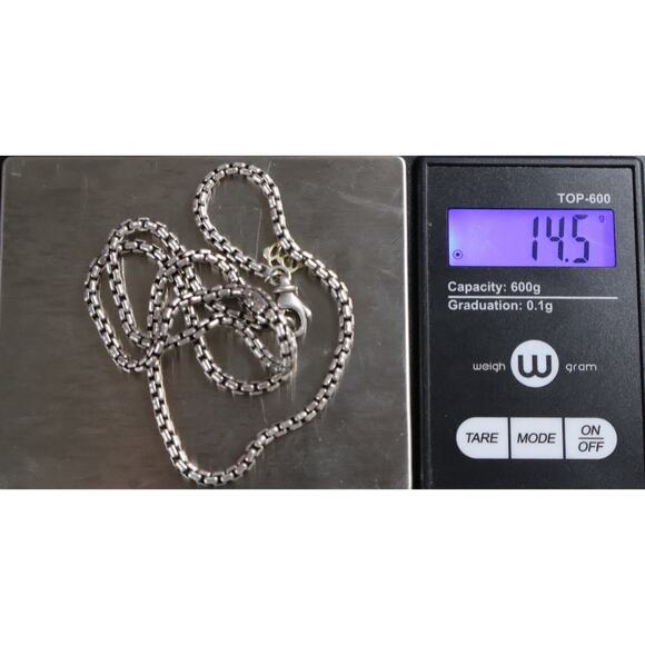 David Yurman Sterling Silver & 14k Box Chain Necklace 14.5G / 18in / 2.6mm - Picture 7 of 7